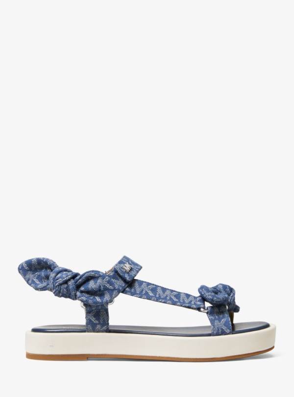 Damske Sandále Michael Kors Phoebe Denim Logo Jacquard Bow Modre - Topanky Michael Kors Slevy | HNPMV-3568